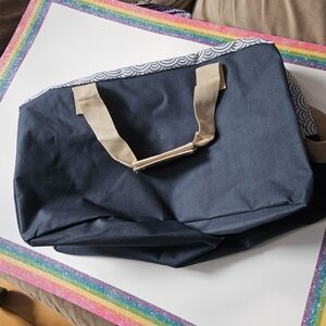Navy Blue Weekender Bag with Beige Handles